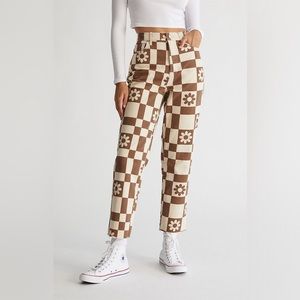 PacSun Eco Flower Checkerboard High Waisted Straight Leg Jeans